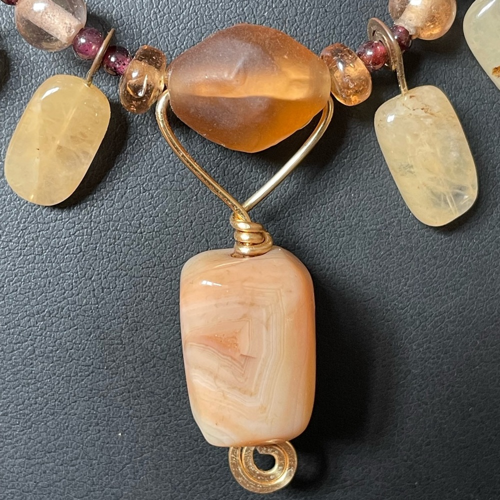 Tourmaline, Agate, Vintage beaded artisan necklace - Picture 2 of 8